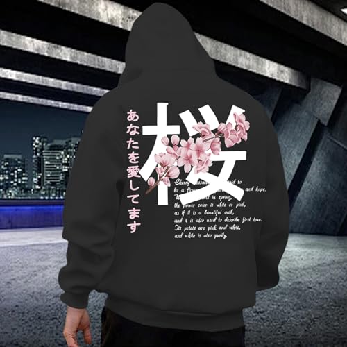 Men's Casual Hoodies Solid Color Pullover Floral Long Sleeve Hooded Sweatshirt with Pocket Loose Fit Fall Tops Vacation Sport3