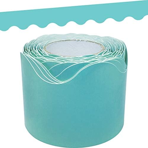 Teacher Created Resources Light Turquoise Scalloped Rolled Border Trim - 50ft - Decorate Bulletin Boards, Walls, Desks, Windows, Doors, Lockers, Schools, Classrooms, Homeschool & Offices