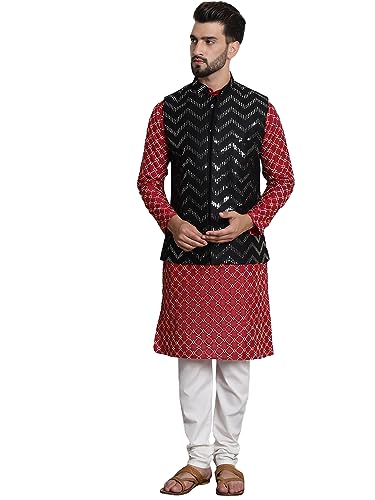 Image of SOJANYA (Since 1958 Men's Silk Blend Kurta and Pyjama with Nehru Jacket