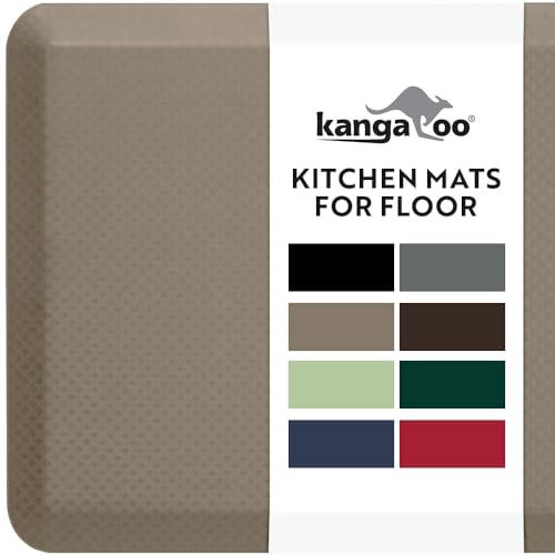 KANGAROO Thick Ergonomic Anti Fatigue Mats for Kitchen Floor, 70x24 Runner, Cushioned Standing Office Desk Mat, Waterproof Scratch Resistant Topside, Supportive All Day Comfort Padded Foam Rugs, Tan