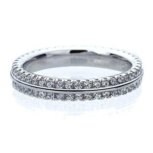 Platinum Plated 925 Sterling Silver Ring 1 Carat Cz Stone Two Row Pave Setting Eternity Ring Wedding Band (Size 5 To 9), 8 #TOP5