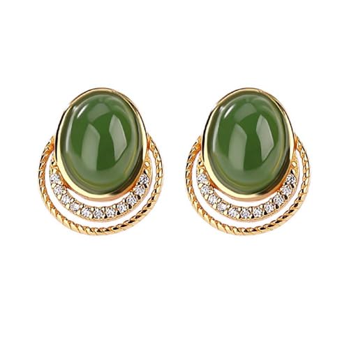 Boucles d'oreilles en jade vert anti-irritation en argent et zircon