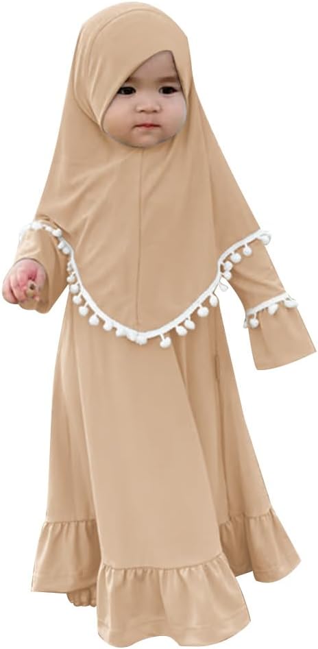 FYMNSI Newborn Baby Girls Muslim Abaya Dress and Hijab 2PCS Islamic Dubai Outfits Eid Ramadan Maxi Prayer Dresses Kaftan