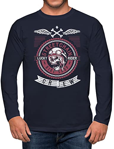 T-shirt amusant à manches longues Lucky Rider PAPAYANA idée cadeau originale homme taille L marine