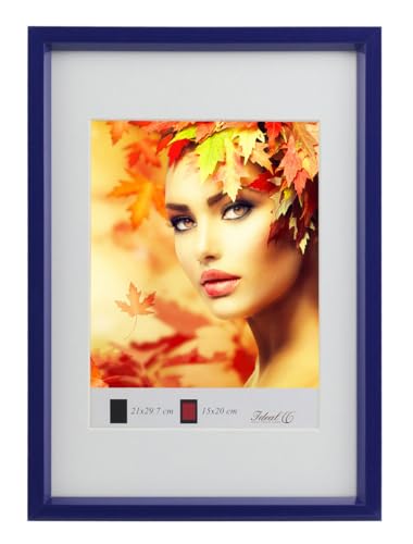 IDEAL TREND HS Kunststoff Bilderrahmen Schrägschnittpassepartout Bilder Foto Rahmen: Farbe: Blau | Format: 40x60