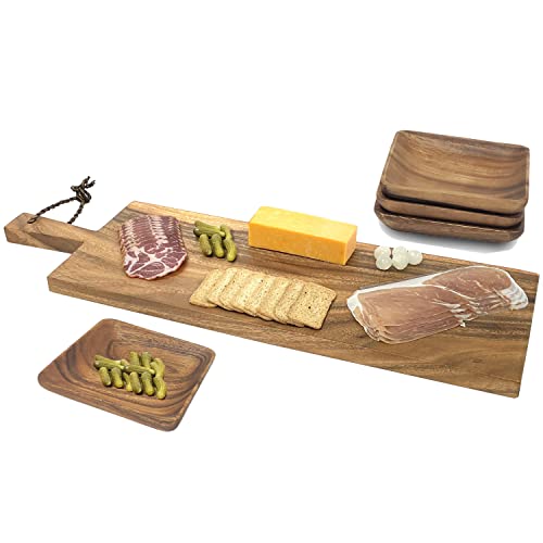 - Woodard & Charles Acacia Wood Paddle Board, Serving Board For Serving, Charcuterie, Appetizes, Sushi, Bread, Meat, Fruit, And More (29" Paddle Board With 4 Serving Plates) #TOP6