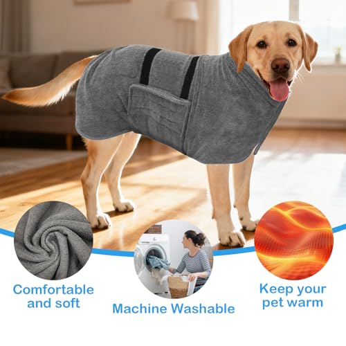 Albornoz de microfibra para perros grandes gris talla XL 6