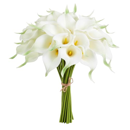 XIANNVXI 12 pcs Calla Lily Fleurs Artificielle Blanc en Latex Bouquets 33 cm PU True Touch Fleur de Lys pour Bouquets Mariée Maison Décoration Tables...