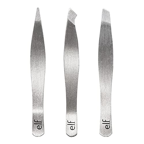 e.l.f. Tweezer Trio Kit, Three Mini Eyebrow Tweezers for Shaping, Defining & Grooming Brows, Great for Touchups On The Go, Vegan & Cruelty-Free
