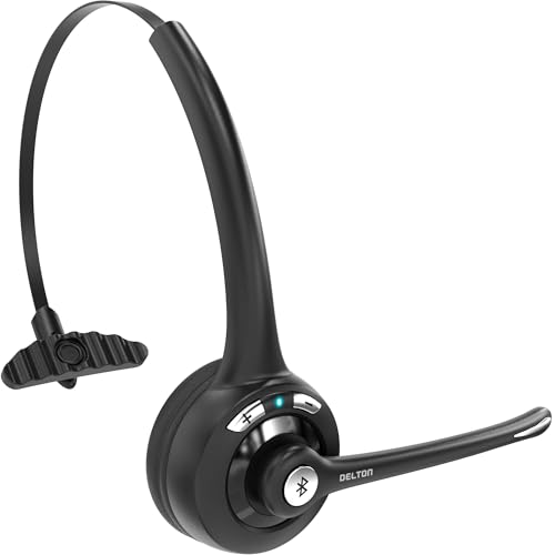 Delton 10X Bluetooth Computer Headset, Over-The-Head Single Ear Wireless Headset with Noise Canceling Mic for Computer/Laptop/Call Center/Truck Driver, Works with All Meetings Apps - Black
