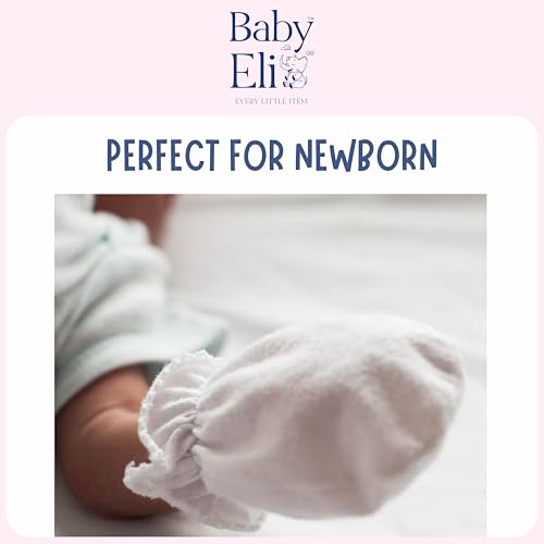 Image of Baby Eli Cotton Newborn Mittens (Picot Wrist) Set of 6 for Baby Boys & Girls 0-6 Months | Soft and Cozy Unisex Infant Gloves | Assorted Baby Hand Gloves | Adjustable Scratch Protection