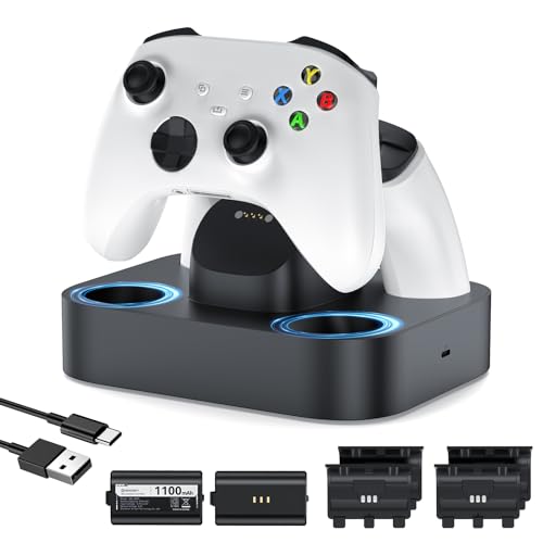 NEWDERY Controller-Ladestation für Xbox, 2 x 1100 mAh wiederaufladbare Akkus für Xbox One/Series...