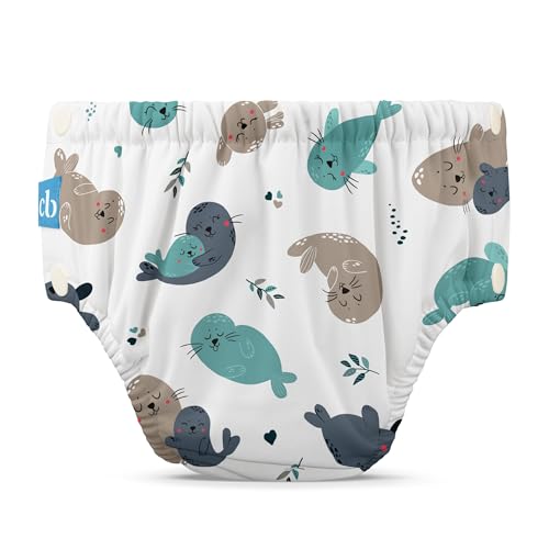 Charlie Banana Pañal de Baño reutilizable con broches de fácil apertura. Para bebés niñas y niños. Hechos con una capa exterior impermeable para prevenir fugas. S   Seally