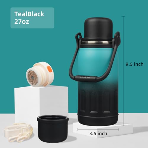 Image of Konokyo 27oz Thermos for Cold Drinks, Insulated Water Bottle, Teal Black
