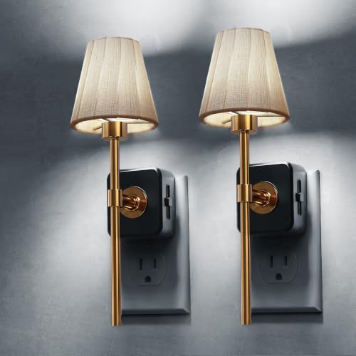 Image of L LOHAS LED Night Lights Plug into Wall, 2 Pack Pleated Fabric Cover Night Light, 5000K Daylight with 0-100LM Dimmable Night-light, Dusk to Dawn Sensor Vintage Nightlight for Bedroom Living Room