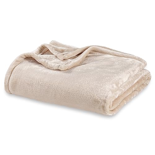 Berkshire Blanket Classic VelvetLoft® Solid Throw Blanket, Lightweight Soft Fuzzy Plush Throw Blanket for Bed and Couch, Grain, 50x60 Inches