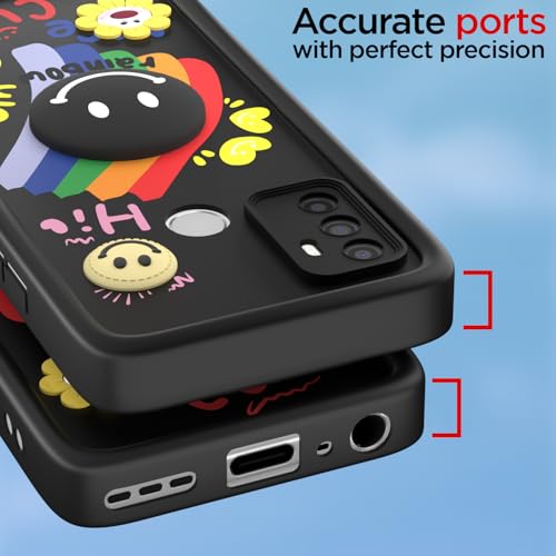 Image of Pikkme Back Cover for Oppo A53 | Soft Silicone| Cute Rainbow Smile & 3D Cartoon Flower Design | Shockproof Raised Camera Protection Bumper Case (Black)