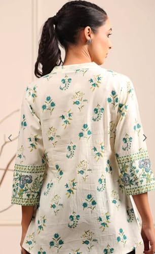 Image of Womens Cotton Printed Anarkali Short Top Kurti