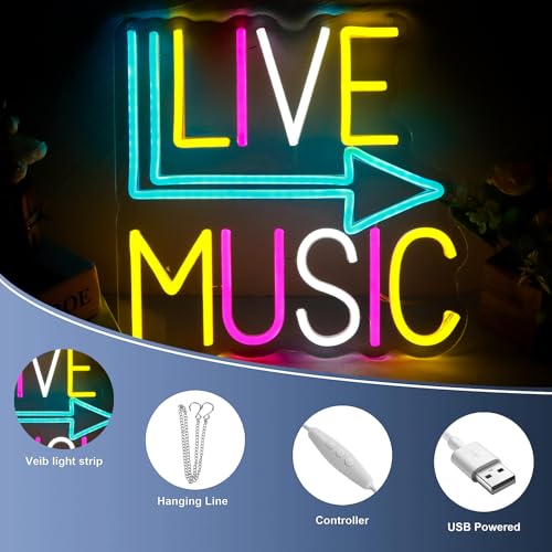 Image of Live Music Neon Signs for Wall Decor,Led Neon Lightfor Live Room, Game Room, Broadcasting Room, Music Studio