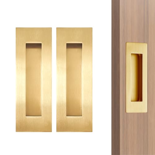 senharvest 4.72Inch Recessed Finger Flush Pulls Handles for Pocket and Sliding Doors,Closet and Barn Doors Hardware Brushed Gold 2 Pack