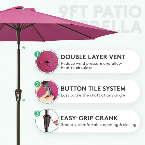 Image of JEAREY 9FT Outdoor Patio Umbrella Outdoor Table Umbrella with Push Button Tilt and Crank, Market Umbrella 8 Sturdy Ribs UV Protection Waterproof for Garden, Deck, Backyard, Pool (Rose Pink)