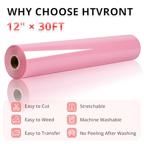 Image of HTVRONT Baby Pink Transfer Vinyl Roll - 12 inch x 30ft | HTV for T-Shirts Iron on Vinyl for All Cutting Machines - Easy to Cut & Weed