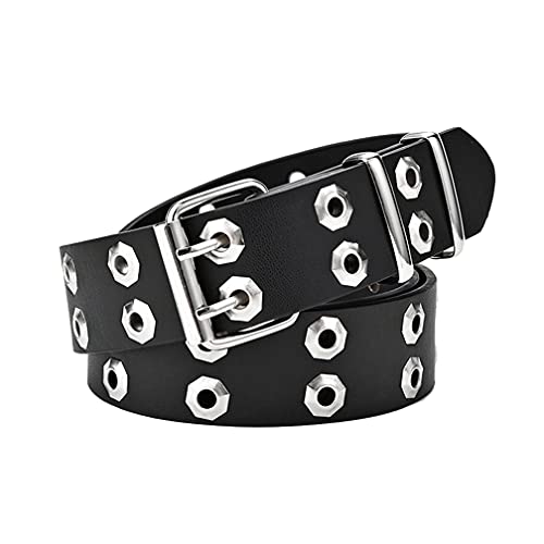 Jungerhouse Ceinture pour Femme Cuir à Deux Trous Classique Mode Ceintures Fille Gothique Punk Style Ceinture Métal Boucle pour Jeans Pantalons (Noir) Cover