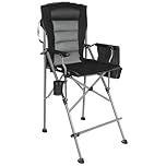 REDCAMP Tall Folding Chair with Footrest, Portable Artist Makeup Chair with Storage Side Bags, High Directors Chair for Camping, Heavy Duty Supports 300 lbs(Black gray)