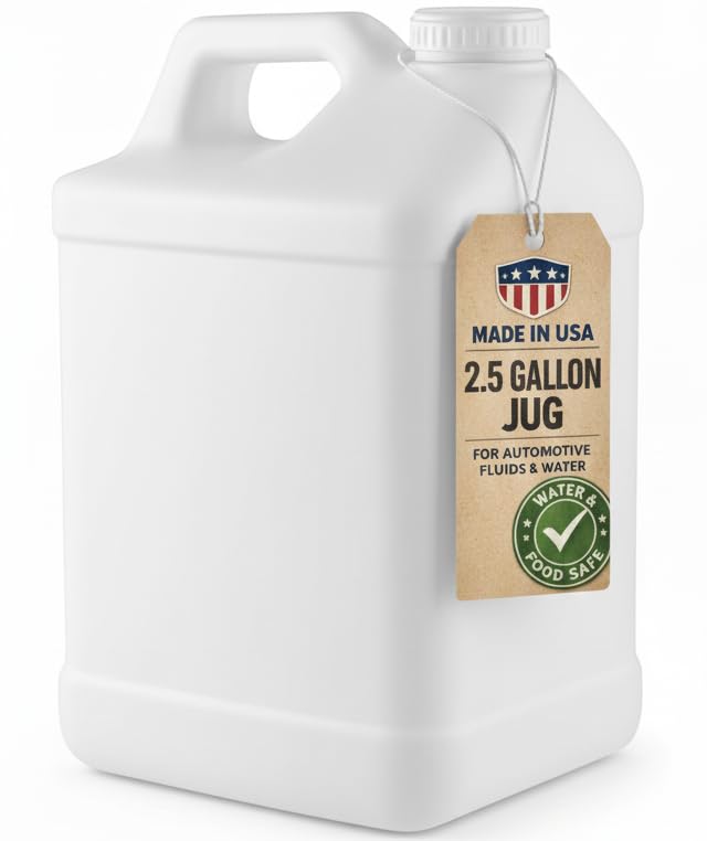 kitchentoolz 2.5 Gallon Water Jug  Heavy-Duty HDPE Carboy for Automotive Used Oil & Liquid Storage  10 Quart Mixing Container with Secure Lid  Made in USA - White 2.5 Gallons White 1