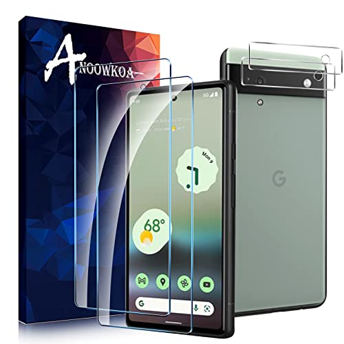Anoowkoa [2 Pack]Google Pixel 6a Protector de Pantalla + [2 Pack] Protector de Lente de Cámara, protector de pantalla de vidrio templado, película protectora Cover