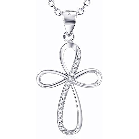 HUKKUN First Communion Gifts Cross Necklace for Women Sterling Silver Infinity Pendant Necklaces Infinity Jewelry for Women Cover