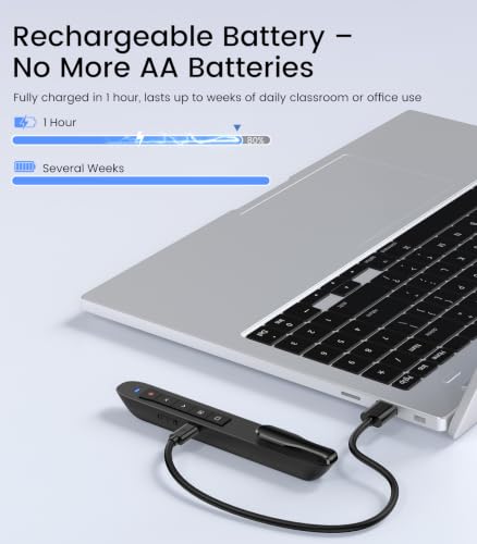 Image of Green Light Presentation Clicker for Teachers - USB-C Rechargeable Wireless Presenter for PowerPoint /Keynote /Google Slides, Plug & Play Remote for Mac /Windows /Laptop
