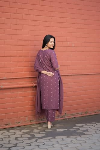 Image of ANNI Designer Women's Purple Printed Kurta Set | Pure Viscose 3 Piece Ethnic Suit Set with Pant & Dupatta | Festive for Women | Cotton Kurta Sets for Woman