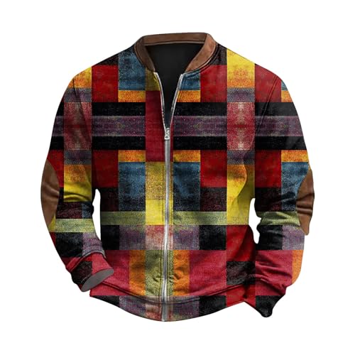 Mens Fall Workout Fashion Prints Long Sleeve V-Neck Casual Zip Up Vintage Cardigan Sweatshirts