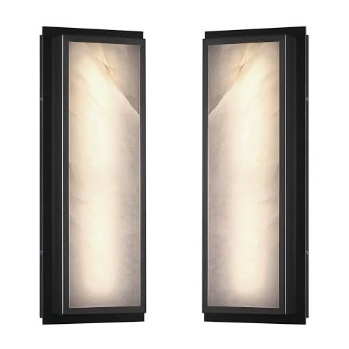 Image of 2 Pack 16 Inch Natural Alabaster Bathroom 20W-3000K LED Home Wall Sconce Modern Concise Style Wall Light Fixture,Black Finish for Bedroom Hallway Bedside Living Room