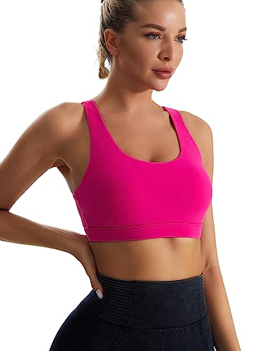 Image of RUNNING GIRL Sports Bra for Women,High Impact Large Bust Padded Sports Bra Fitness Workout Running Yoga Tank Tops(WX2827 Bright Pink 3XL)