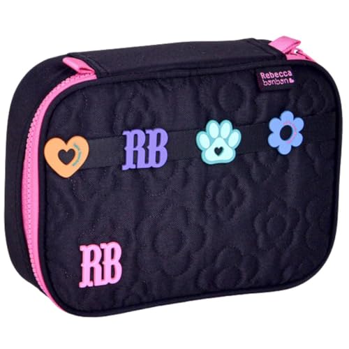 Rebecca Bonbon Estojo Escolar 36 Canetas, com Divisórias e Elásticos Internos, Forro Reforçado, Fechamento em Zíper, Compartimento Espaçoso (Preto)