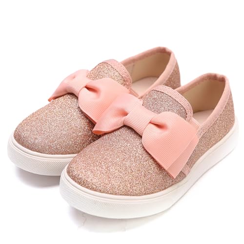 Image of Caytiiy Girls Glitter Sneakers Flats Tennis Shoes Slip-on School Party Dress Shoes Toddler/Little