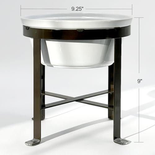 BestVida Erhöhter Hundenapf, Erhöhter Einzelnapfständer, Hundefutterstation mit 1x2400ml Steingutnapf, Hundenapf für mittelgroße und große Hunde (große,Weiß)