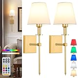 Wall Lights Battery Operated Wall Sconces Set Of 2,Gold Rechargeable Wall Light With Wireless Remote Dimmable,12 Colors Modes Cordless Battery Sconce Indoor Wall lamp for Bedroom Living Room Hallway