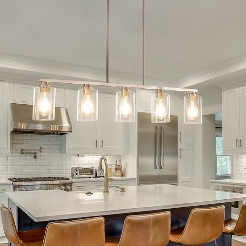 Mecgirn Island Light for Kitchen, Brushed Nickel Dining Room Light Fixture Over Table, 5-Light...