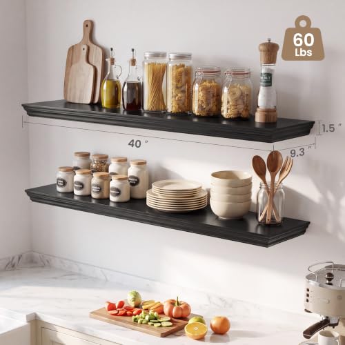 Image of 40 Inch Floating Shelves for Wall, 9.3 inchD Crown Molding Wood Display Shelf