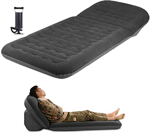 Colchoneta hinchable para acampada Weyfly, 2en1, con bomba de mano y bolsa, respaldo ajustable, tumbona de aire, silla portátil, para playa, interior al aire libre, senderismo, picnic, viajes