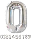 La Kissa 数字バルーン 10歳 約90cm 誕生日 飾り付け ナンバーバルーン メタルカラー 長いストロー付 再利用可能 (シルバー, 0)