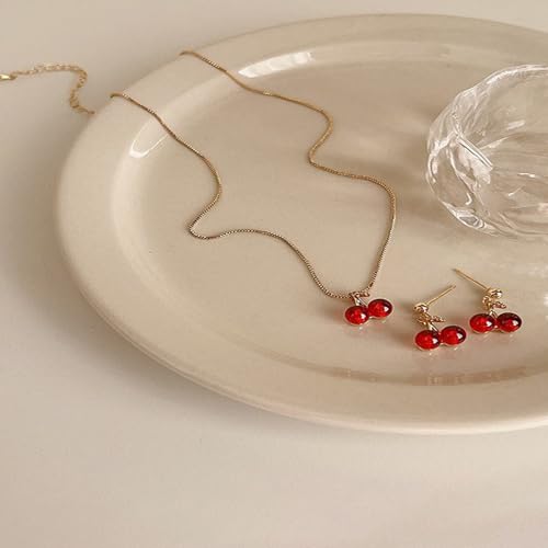 Juego de collar de cereza y aretes minimalistas de 3 piezas para mujer 3