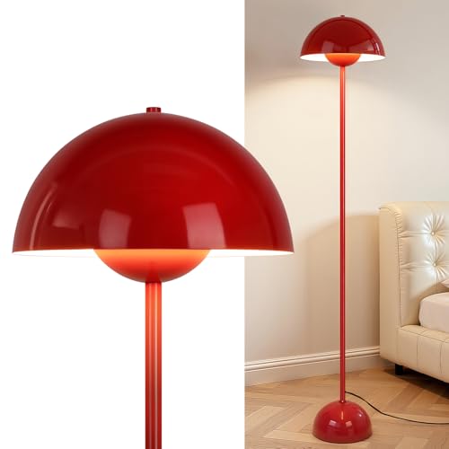 Coucrek Red Floor Lamp for Living Room 66 Tall Industrial Standing Lamp with Unique Reflecting Shade Mid Century Modern Ambient Light for Bedroom Office Corner