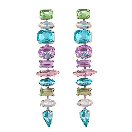 Statement Gemstone Earrings Multicolor Crystal Earrings for Women Brides Drop Earrings Wedding Earrings Colorful Sparkly Rhinestone Dangle Long Earrings for Party Prom