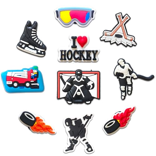Mowzury Hockey Shoe Charms for Boys,10PCS Sports Shoe Decoration Charms for Clog,Cute Accessories Pins for Party Favors Gift