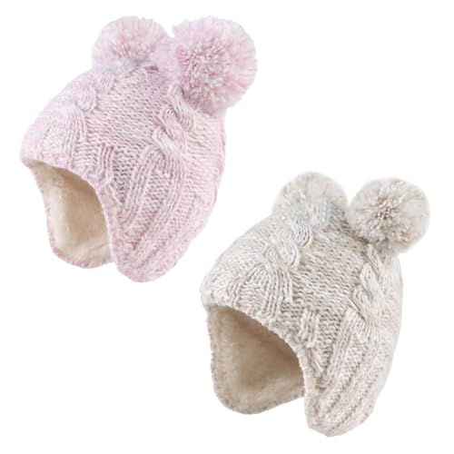 Zsedrut Baby Girls Winter Beanie Fleece Lined Pompom Hat Toddler Earflap Warm Hats2