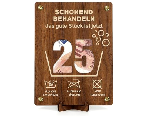 Giftota Witzige 25. Geburtstag Geldgeschenke Holz mit Geburtstagskarte, Geschenke zum 25 Geburtstag Frauen Männer, 25. Geburtstag Geschenkverpackung
